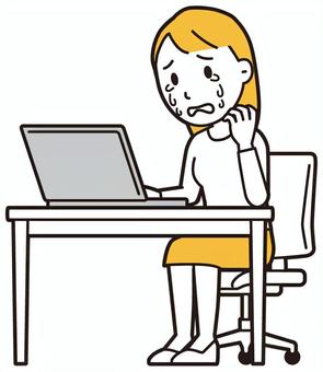 ノートパソコンを見ながら泣く若い女性 パソコン,女性,女の子,人,ロングヘア,若い,操作,使う,見る,泣くのイラスト素材