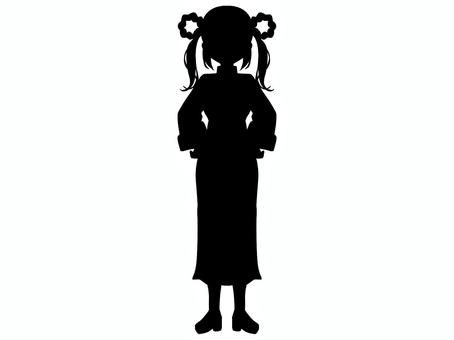 仁王立ちのチャイナドレス女の子シルエット 女の子,シルエット,少女,女性,立ち絵,trpg,全身,人物,黒,チャイナドレスのイラスト素材