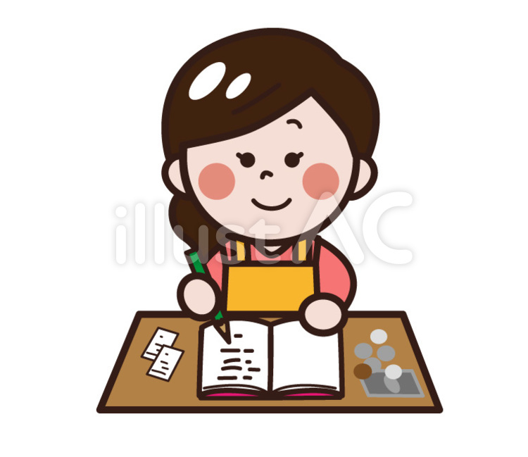 家計簿をつける女性（主婦） 節約,家計簿,主婦のイラスト素材