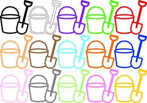 ピクトグラムのバケツとスコップです。 ピクトグラム,スコップ,バケツ,シンプル,砂遊び,子供用,道具,おもちゃ,プラスチック,カラフルのイラスト素材