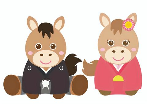 動物_うま_01 馬,午,干支,着物,正月,七五三,結婚式,晴れの日,祝い,和風のイラスト素材