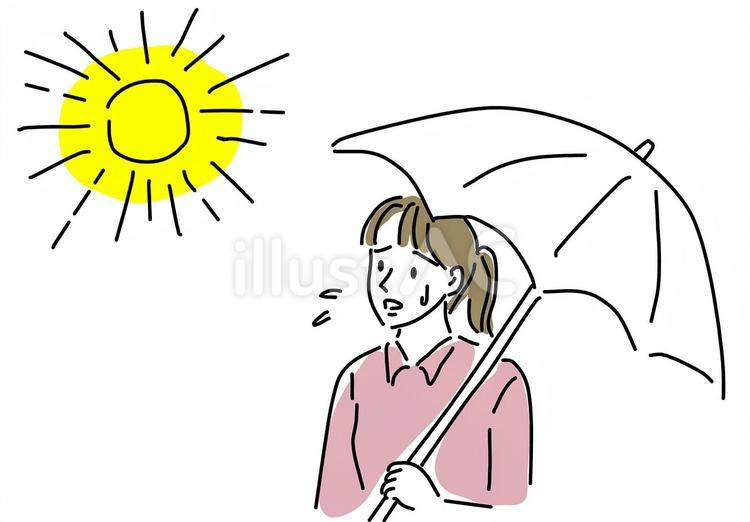 熱中症対策で日傘をさす女性シンプル線画 紫外線,日陰,女性のイラスト素材