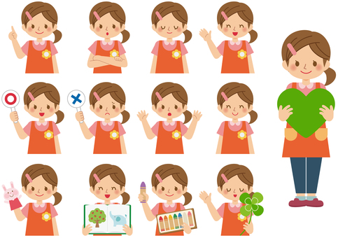 いろんな表情の保育士さん（女性）01 保育士,保母さん,保育園,幼稚園,先生,ママ,お母さん,ヘルパー,ベビーシッター,ポーズのイラスト素材