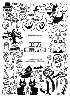 にこにこ♪たのしいハロウィン線画・ぬりえ にこにこ♪たのしいハロウィン線画・ぬりえ happy,halloween,ハロウィン,ハッピーハロウィン,秋,10月,ガイコツ,スカル,ドクロ,クモのイラスト素材