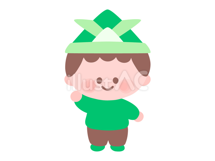 折り紙の兜をかぶったかわいい男の子／緑 こどもの日,兜,男の子のイラスト素材
