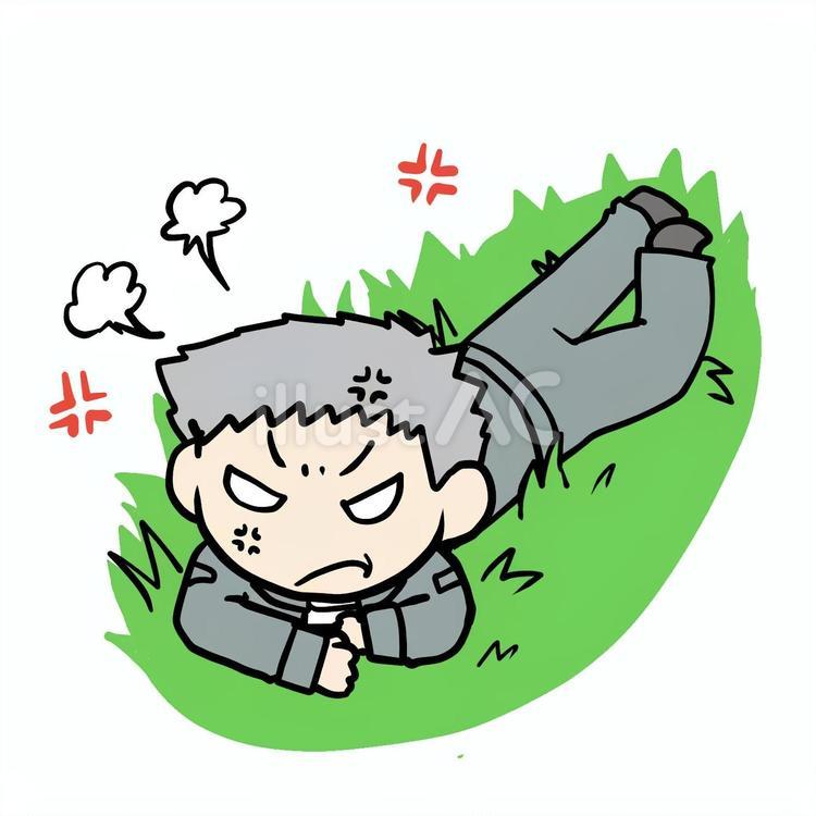 怒って匍匐前進するおじいさん おじいさん,匍匐前進,怒るのイラスト素材