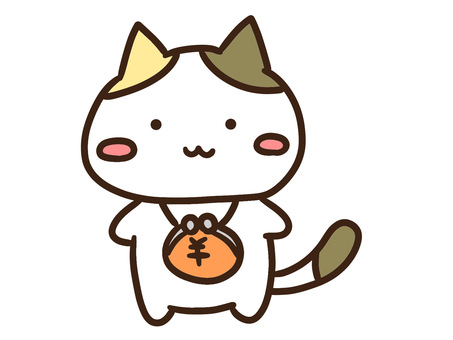 がま口財布で買い物するかわいい三毛猫 がま口,財布,買い物,管理,お小遣い,ねこ,お金,マネー,勉強,節約のイラスト素材
