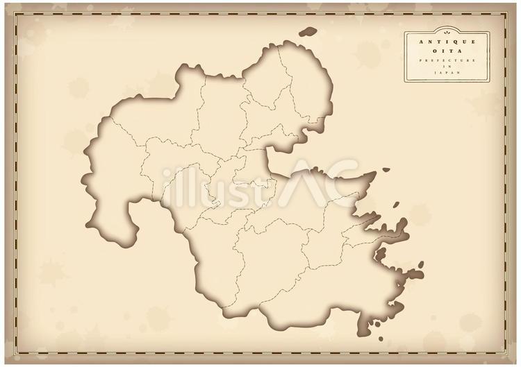 アンティーク風な大分県の地図 大分県,地図,大分市のイラスト素材