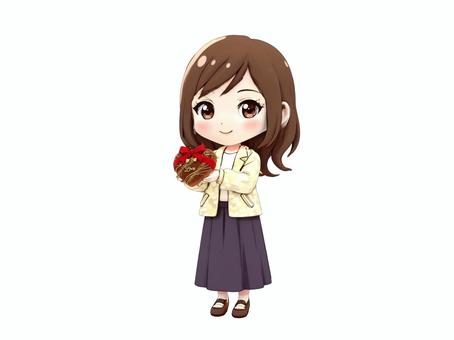 バレンタインデーハートチョコレートの女性 バレンタイン,バレンタインデー,ハート,チョコレート,チョコ,プレゼント,ギフト,ケーキ,リボン,バレンタインチョコのイラスト素材