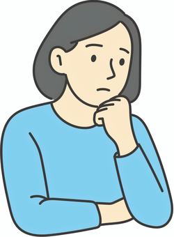 悩み困り肘をついて考える女性 人物,女性,考える,悩む,困る,困った,私服,不安,心配,ストレスのイラスト素材