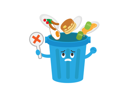 食品ロス3 ゴミ箱,食品,食べ物,廃棄,捨てる,生ごみ,ポリバケツ,食料,キャラクター,かわいいのイラスト素材