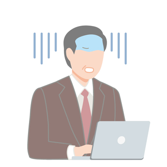 困るパソコン作業中のスーツの男性３ 悩む,困る,トラブル,40代,男性,人,1人,働く,仕事,スーツのイラスト素材