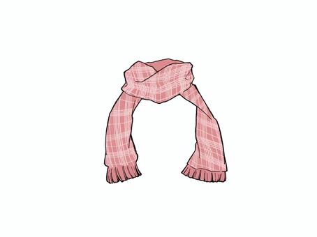 白チェック柄のピンク色のマフラー 冬,マフラー,防寒,ピンク,チェック,柄,可愛い,オシャレ,ファッション,生活のイラスト素材