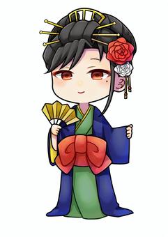 花魁ミニキャラ 花魁,着物,女性,女,和風,ミニキャラ,ちびキャラ,チビキャラ,デフォルメ,萌えのイラスト素材