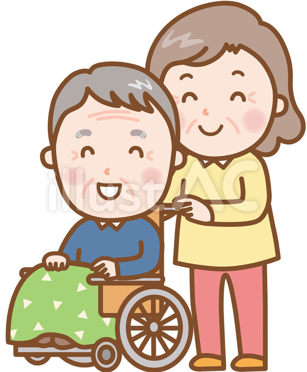おじいさん：車いす／おばあさん 車椅子,車いす,介護のイラスト素材