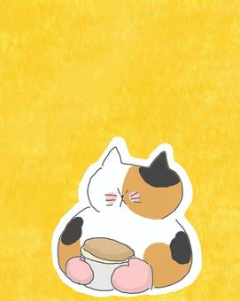 ケーキが焼けた三毛猫ちゃん♪ かわいい,スポンジ,焼く,デザート,スイーツ,作る,クッキング,料理,調理,ふわふわのイラスト素材