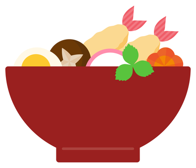 年越しそば03 年越しそば,天ぷらそば,蕎麦,麺類,食べ物,人参,椎茸,天ぷら,海老天,卵のイラスト素材