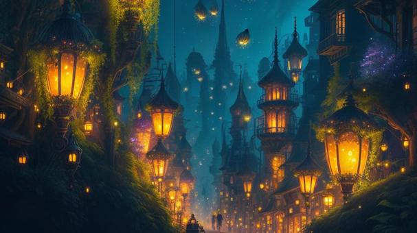 魔法都市, 幻想, 壁纸, 夜, JPG