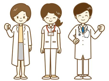 お医者さんも看護師さんも頑張ってます1 看護師,笑顔,白衣,ナース服,ナース,医療従事者,医療機関,認証カード,女性,男性のイラスト素材