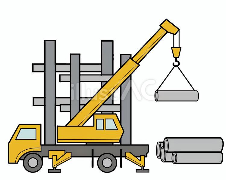 建設中の工事現場のイラスト クレーン車,クレーン,吊り上げのイラスト素材