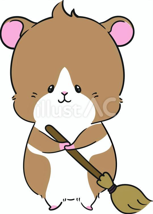 ほうきを持ったハムスター ほうき,ハムスター,掃除のイラスト素材