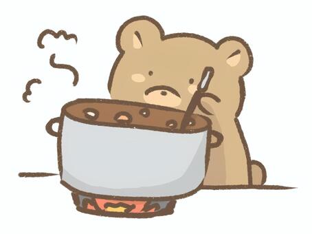 カレー作るよくまさん カレー,カレーライス,料理,くまさん,くま,テディベア,鍋のイラスト素材