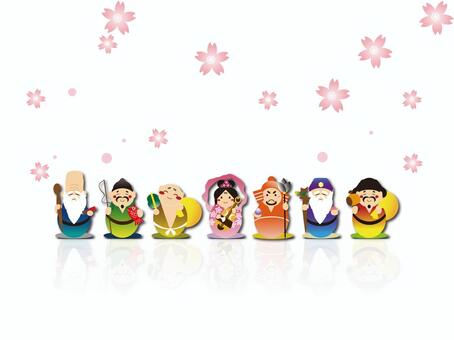 Seven Lucky Gods, seven lucky god, cherry blossoms, lucky goods, JPG