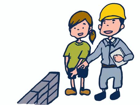 境界立会 境界,立会,ブロック塀,測量,工事,敷地のイラスト素材