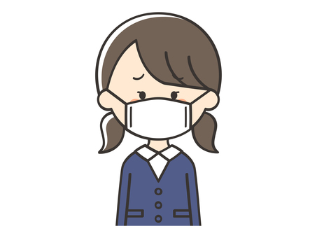 困った表情のマスクをした女子生徒 女の子,子供,こども,マスク,風邪,インフルエンザ,感染,感染症,ウイルス,花粉のイラスト素材