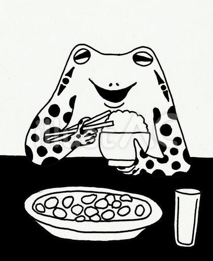 定食を食べるかえるさん1
