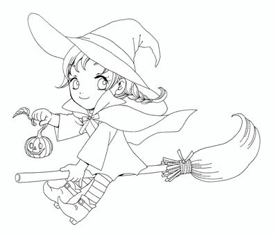 ハロウィン魔女の仮装の女の子線画 ハロウィン魔女の仮装の女の子線画 ハロウィン,人物,女の子,子供,魔女,仮装,キャラクター,かわいい,線画,ぬりえのイラスト素材
