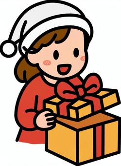 プレゼントを開ける白の女の子です。 プレゼント,シンプル,ギフト,喜ぶ,受け取り,サプライズ,笑顔,贈り物,手渡し,お祝いのイラスト素材