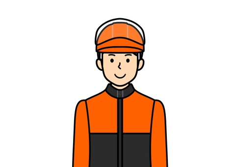 ヘルメットに作業着の林業の作業員の男性 林業,ヘルメット,作業員,作業服,作業着,オレンジ,男性,仕事,フェイスガードのイラスト素材