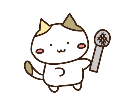 マイクを持つ新聞記者のインタビュー三毛猫 マイク,インタビュー,新聞記者,ニュース,ねこ,かわいい,手書き,ゆるい,シンプル,デフォルメのイラスト素材