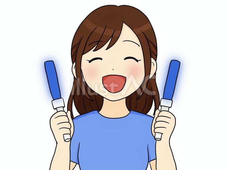 笑顔で応援する女性（青推し） 女性,笑顔,応援のイラスト素材