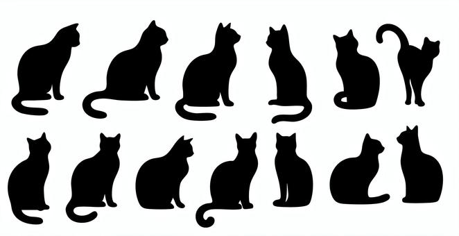 #3279ネコシルエット 猫,子猫,シルエット,かわいい,愛猫,ワンポイント,デザイン,素材のイラスト素材