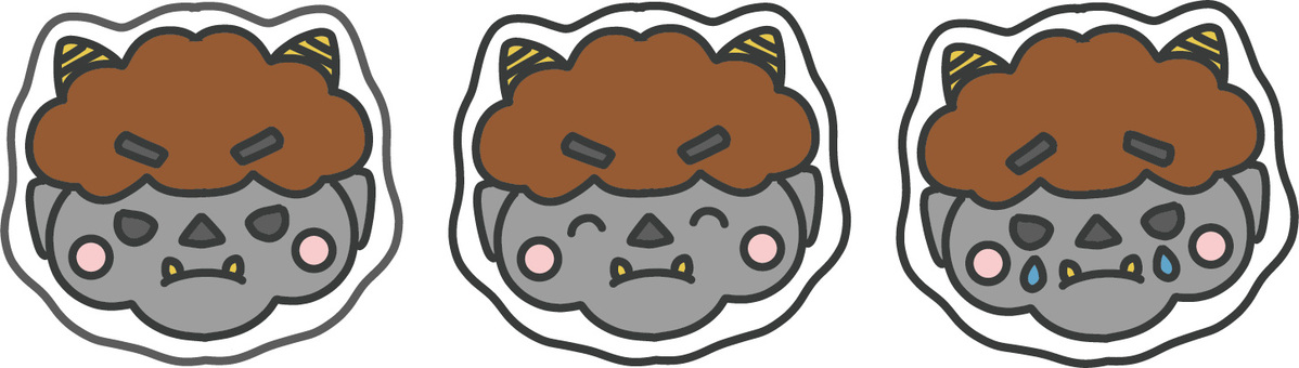 黒鬼の喜怒哀楽３点アイコンイラストセット 節分,黒鬼,セット,鬼,2月,おたより,シンプル,アイコン,かわいい,２月３日のイラスト素材