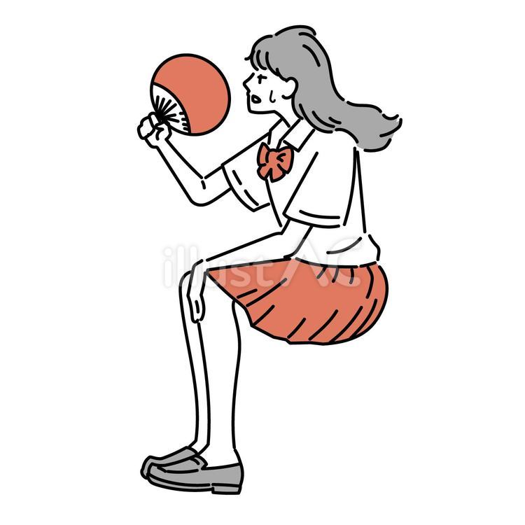 うちわをあおいで涼む女子生徒 猛暑,うちわ,女性のイラスト素材