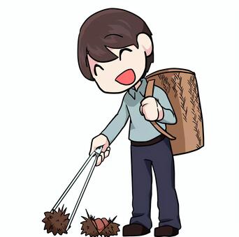 栗拾い＿男性 栗,拾う,カゴ,秋,人物,男性,全身,生活,素材のイラスト素材