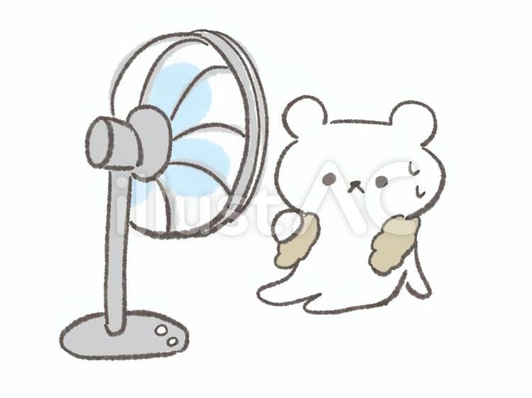 扇風機で体を冷やすシロクマ シロクマ,アニマル,くまのイラスト素材