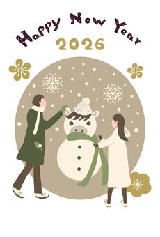 2026年午年の年賀状 年賀状,馬,2026年,午年,雪だるま,happy,new,year,寒中見舞い,お正月のイラスト素材