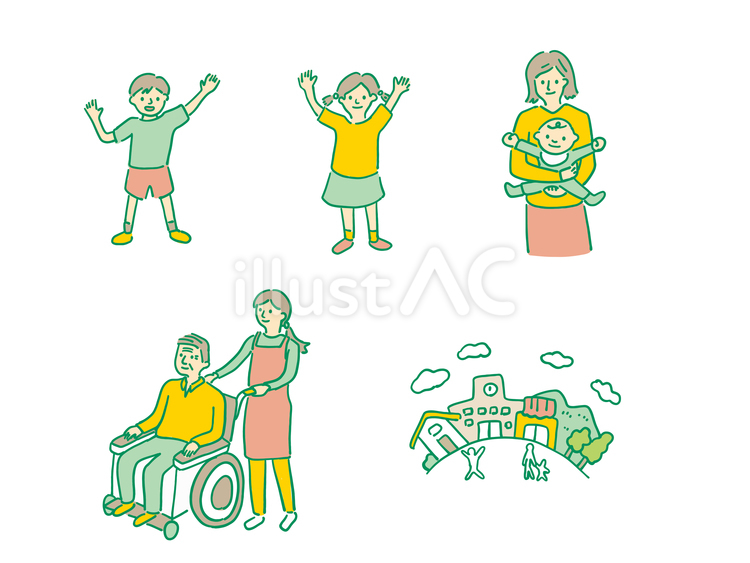 子供やお母さんと介護する人 女性,子供,男の子のイラスト素材