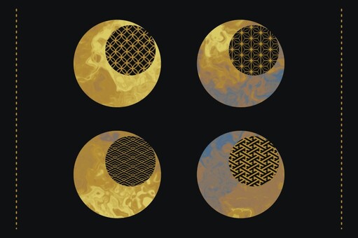 流体和柄の金青円形アイコン マーブル,円形,アイコン,デザイン,流体,リキッド,和柄,金,ゴールド,青のイラスト素材