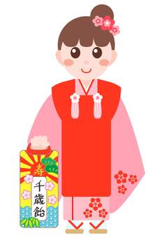 七五三（女の子）① 七五三,女の子,お祝い,成長,行事,儀式,千歳飴,着物,振袖,正装のイラスト素材