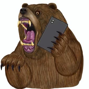 スマホで迷惑苦情電話をかける熊 熊,ヒグマ,電話,通話,苦情,スマホ,動物,凶暴,生物,吠えるのイラスト素材