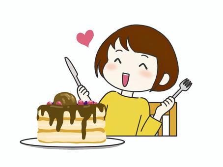 嬉しそうにスイーツを食べる人 嬉しそうにスイーツを食べる人 スイーツ,ホットケーキ,パンケーキ,チョコレート,ナイフ,フォーク,嬉しい,嬉しそう,ワクワク,楽しいのイラスト素材