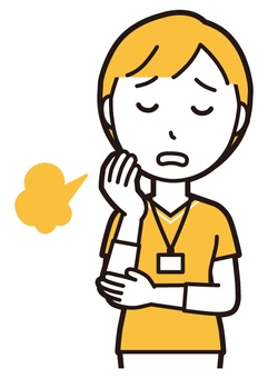  訪問看護師女性(黄)-065-バスト 悩む,訪問看護師,看護師,女性,医療,病院,介護,ナース,在宅看護,クリニックのイラスト素材