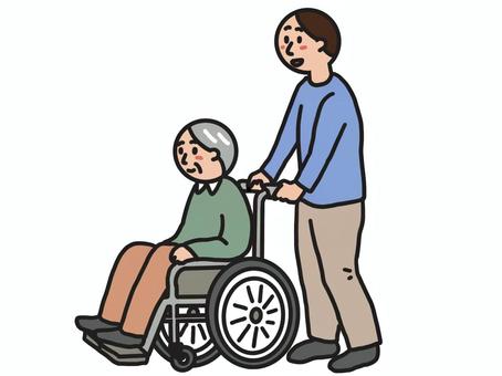 車椅子介助 車椅子,介助,介護,老人,老後,福祉のイラスト素材