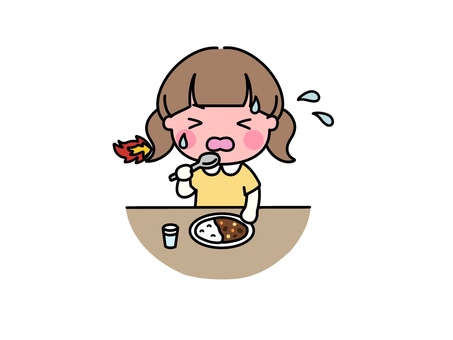 辛い　カレーを食べる　女の子 辛い,激辛,汗,子ども,女の子,少女,女児,食べる,食事,カレーのイラスト素材