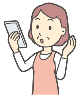 スマホで通話しているエプロンの中年女性 通話,おばさん,人,女性,中年,おばちゃん,シニア,ママ,主婦,ヘルパーのイラスト素材